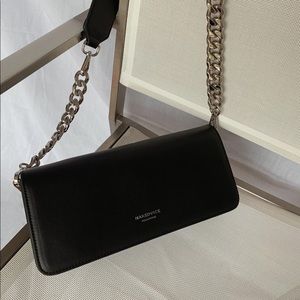 NakedVice. Black Leather Baguette Bag. Silver Chain.